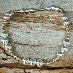 Handmade 14k sterling silver bead + 14k gold filled bead stretch bracelet